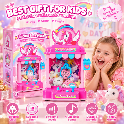 Woucmuy Unicorn Claw Machine for Kids, Mini Candy Grabber Vending Machine with Sound, 20 Mini Plush Toys, Interactive Arcade Game Toy for Girls Boys Ages 3-8, Indoor Birthday Party Gift