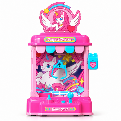Woucmuy Unicorn Claw Machine for Kids, Mini Candy Grabber Vending Machine with Sound, 20 Mini Plush Toys, Interactive Arcade Game Toy for Girls Boys Ages 3-8, Indoor Birthday Party Gift