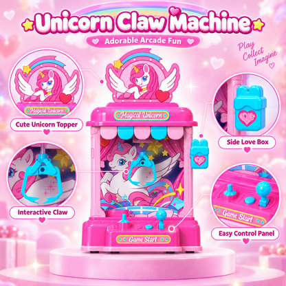 Woucmuy Unicorn Claw Machine for Kids, Mini Candy Grabber Vending Machine with Sound, 20 Mini Plush Toys, Interactive Arcade Game Toy for Girls Boys Ages 3-8, Indoor Birthday Party Gift