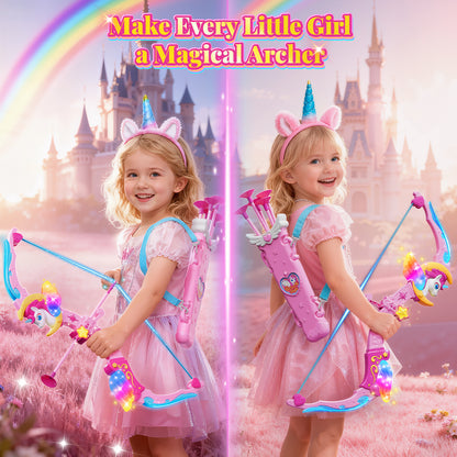 Woucmuy Kids Bow and Arrow Set with LED Lights, Unicorn Archery Toy with 8 Suction Cup Arrows & Target, Indoor Outdoor Toy Gift for Girls Ages 3-12