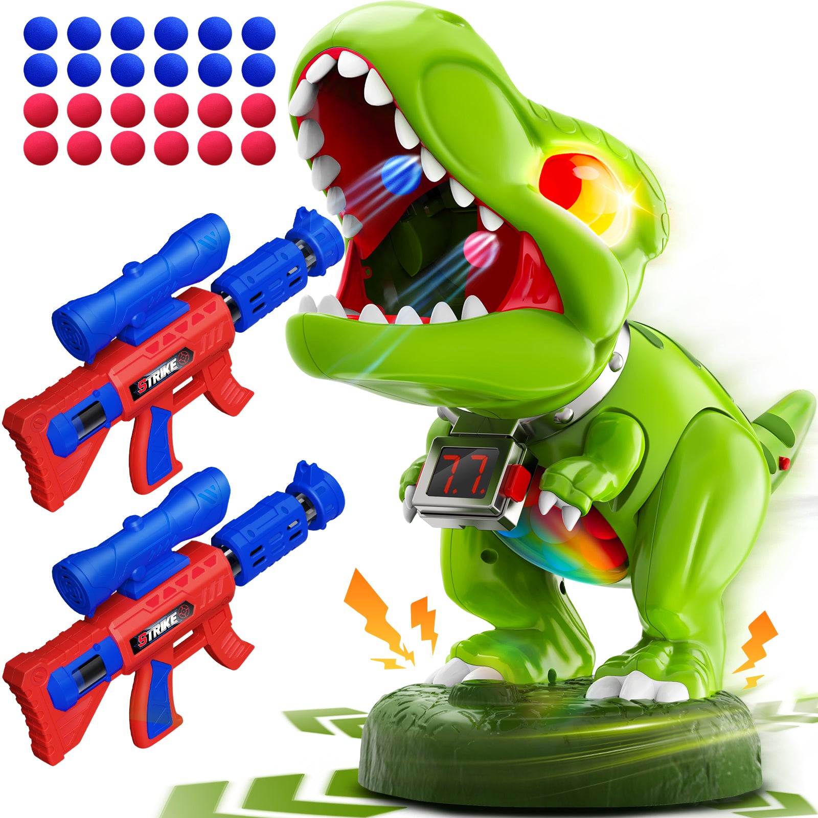 Woucmuy Dinosaur Shooting Toy Set for Kids, 2 Pack Launchers with Lights, Sound Effects & LCD Score, Interactive Target Game Gift for Boys Ages 3-12