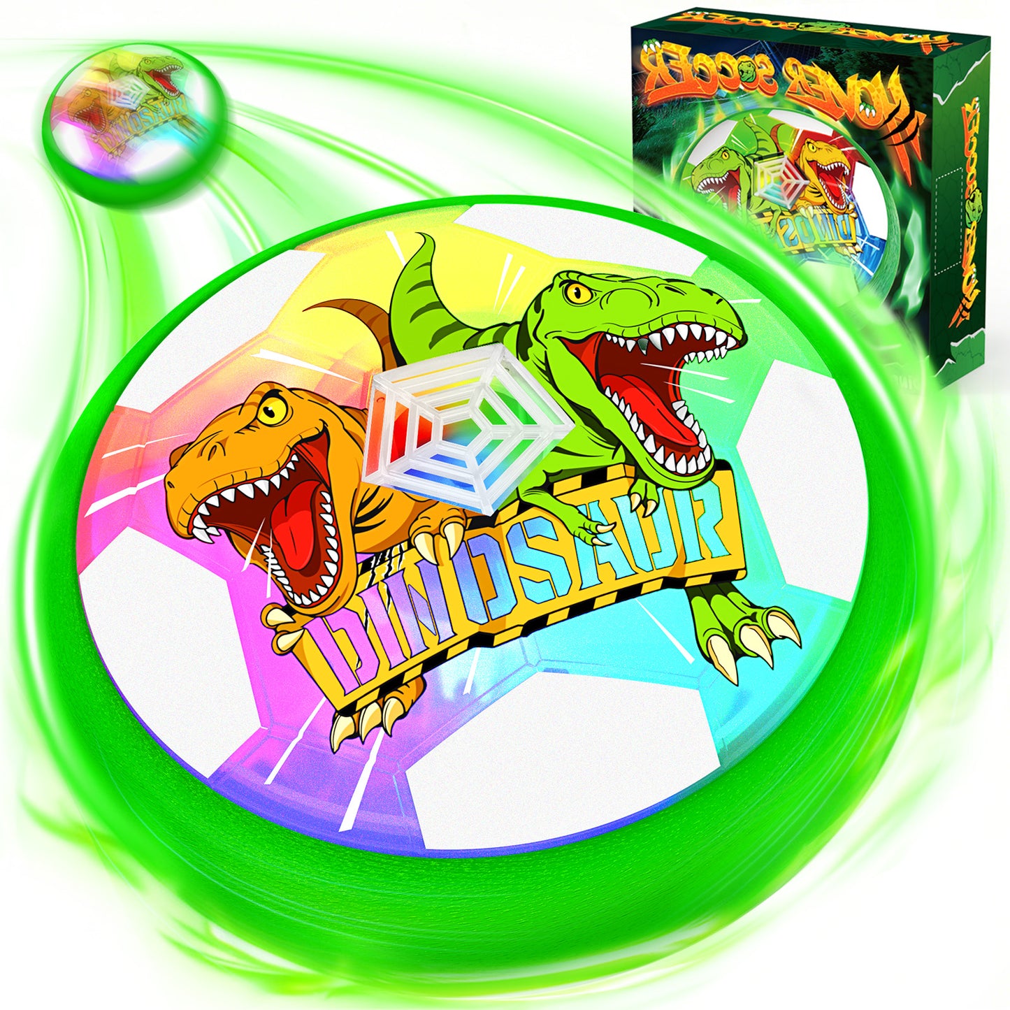 Woucmuy Hover Soccer Ball with LED Lights and Foam Bumper, Dinosaur Air Floating Football Toy for Kids Ages 3-12, 1-Piece Indoor Outdoor Birthday Gift