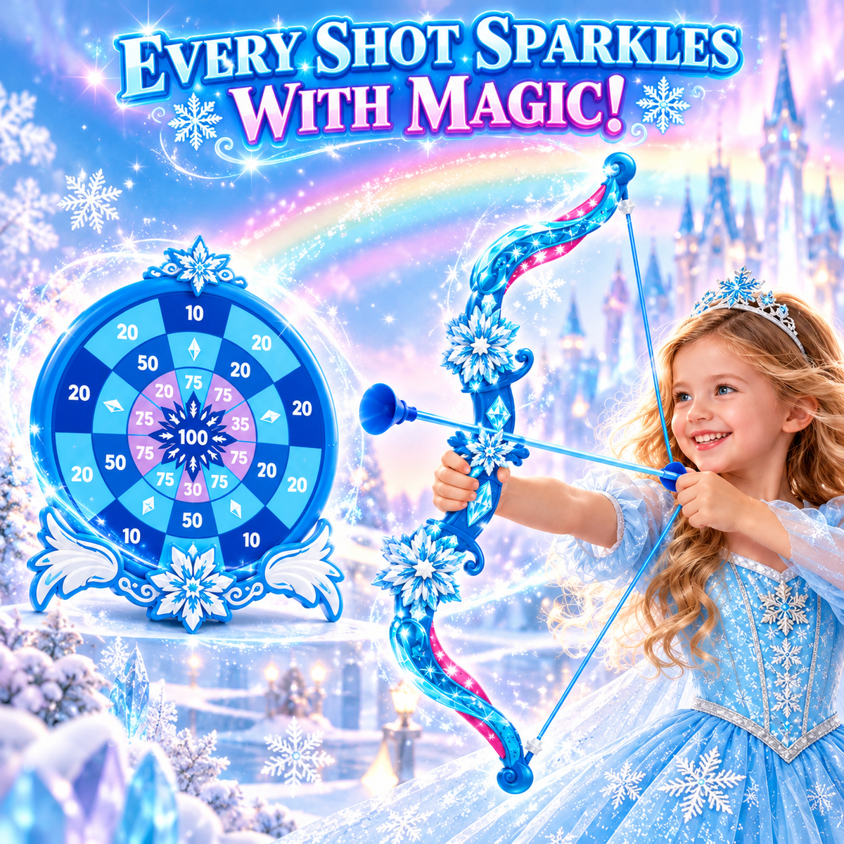 Woucmuy Kids Bow and Arrow Set with LED Lights, Princess Archery Toy with 8 Suction Cup Arrows & Target, Indoor Outdoor Toy Gift for Girls Ages 3-12 (Blue)
