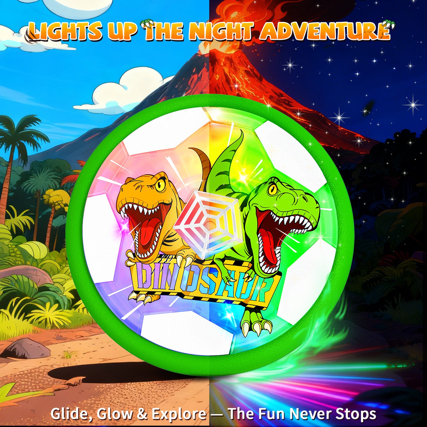 Woucmuy Hover Soccer Ball with LED Lights and Foam Bumper, Dinosaur Air Floating Football Toy for Kids Ages 3-12, 1-Piece Indoor Outdoor Birthday Gift