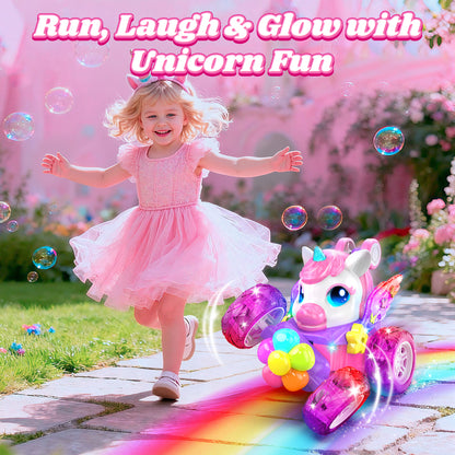 Woucmuy Unicorn Remote Control Monster Truck for Girls, 2.4GHz 4WD RC Car with LED Lights & 360° Stunts, Birthday Gift for Kids