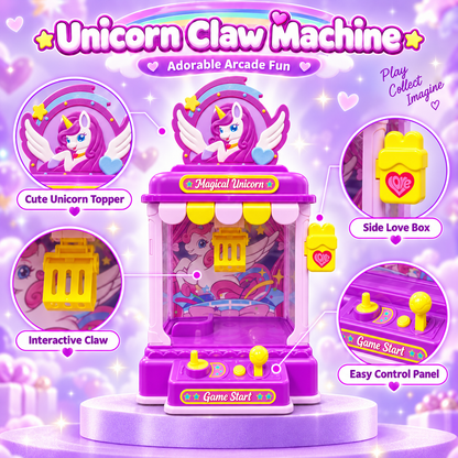 Woucmuy Unicorn Claw Machine for Kids, Mini Candy Grabber Vending Machine with Sound, 20 Mini Plush Toys, Interactive Arcade Game Toy for Girls Boys Ages 3-8, Indoor Birthday Party Gift-Purple