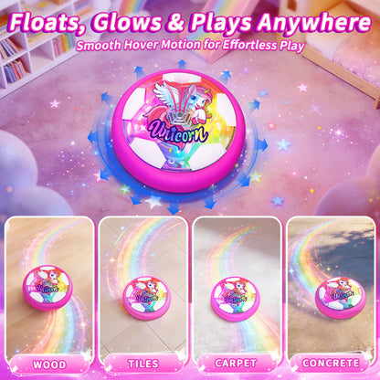 Woucmuy Unicorn Hover Soccer Ball, Light Up Indoor Soccer Toy with LED Lights & Foam Bumper, 1-Pack Air Floating Football Indoor Outdoor Toy for Kids Age 3-12