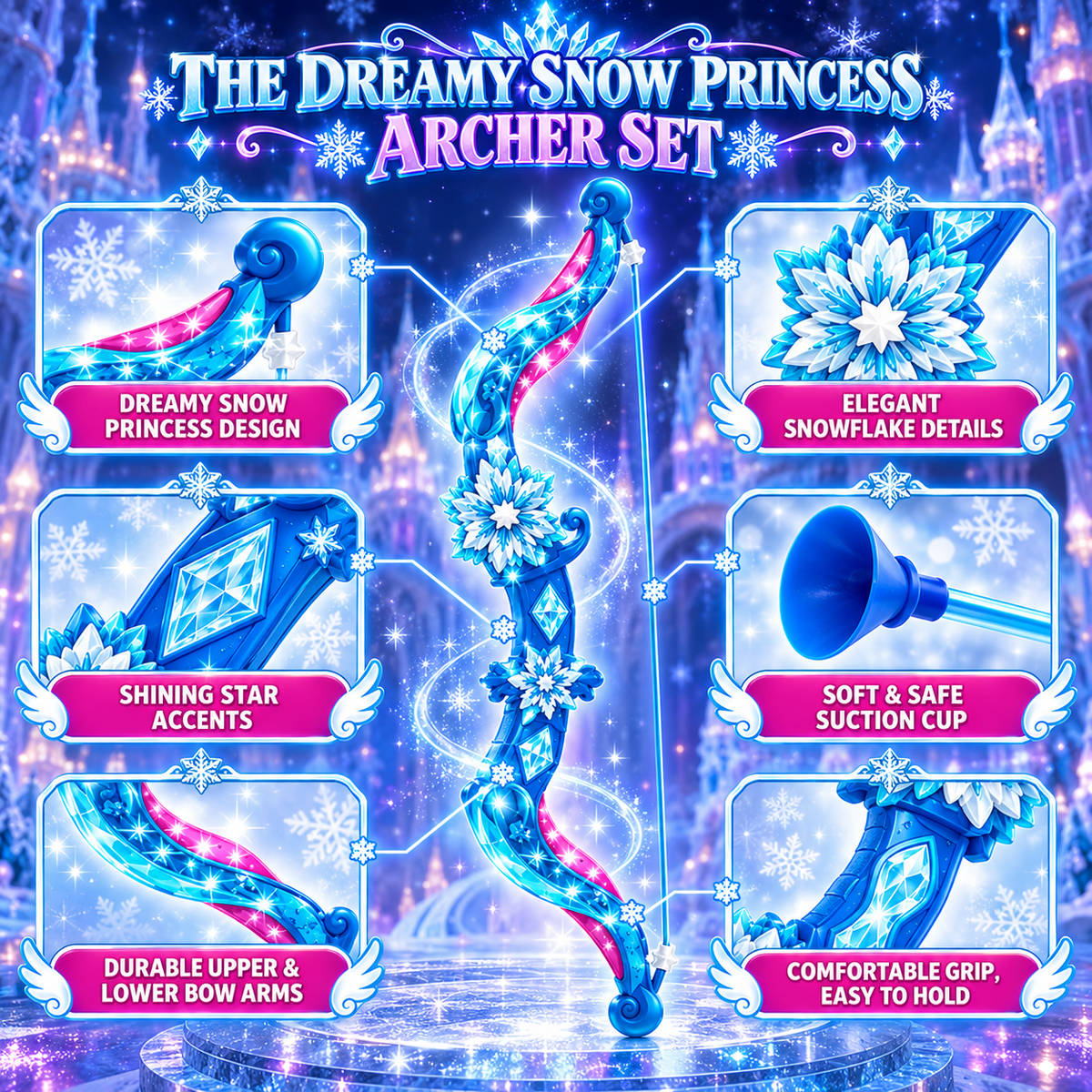 Woucmuy Kids Bow and Arrow Set with LED Lights, Princess Archery Toy with 8 Suction Cup Arrows & Target, Indoor Outdoor Toy Gift for Girls Ages 3-12 (Blue)