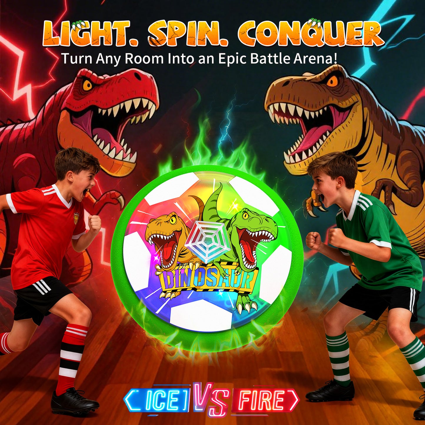 Woucmuy Hover Soccer Ball with LED Lights and Foam Bumper, Dinosaur Air Floating Football Toy for Kids Ages 3-12, 1-Piece Indoor Outdoor Birthday Gift