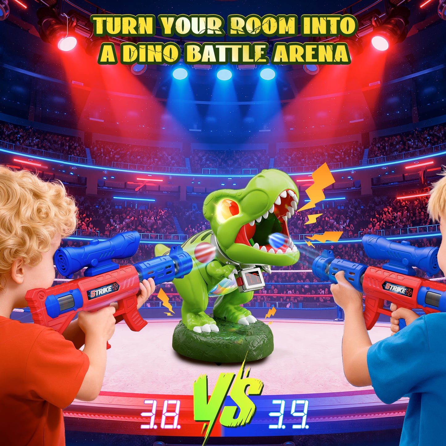 Woucmuy Dinosaur Shooting Toy Set for Kids, 2 Pack Launchers with Lights, Sound Effects & LCD Score, Interactive Target Game Gift for Boys Ages 3-12