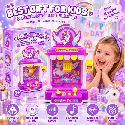 Woucmuy Unicorn Claw Machine for Kids, Mini Candy Grabber Vending Machine with Sound, 20 Mini Plush Toys, Interactive Arcade Game Toy for Girls Boys Ages 3-8, Indoor Birthday Party Gift-Purple