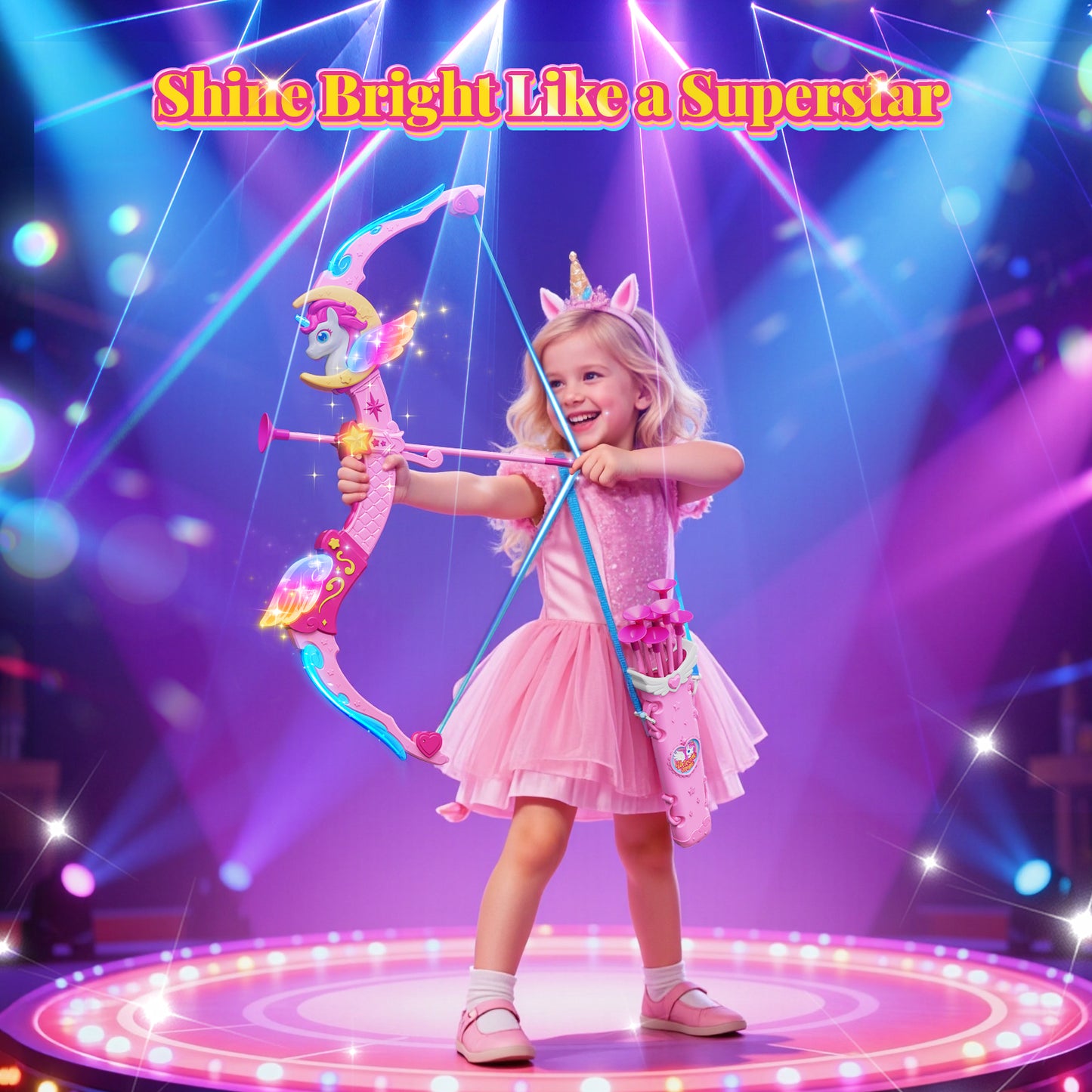 Woucmuy Kids Bow and Arrow Set with LED Lights, Unicorn Archery Toy with 8 Suction Cup Arrows & Target, Indoor Outdoor Toy Gift for Girls Ages 3-12