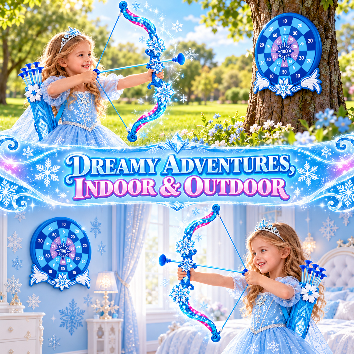 Woucmuy Kids Bow and Arrow Set with LED Lights, Princess Archery Toy with 8 Suction Cup Arrows & Target, Indoor Outdoor Toy Gift for Girls Ages 3-12 (Blue)