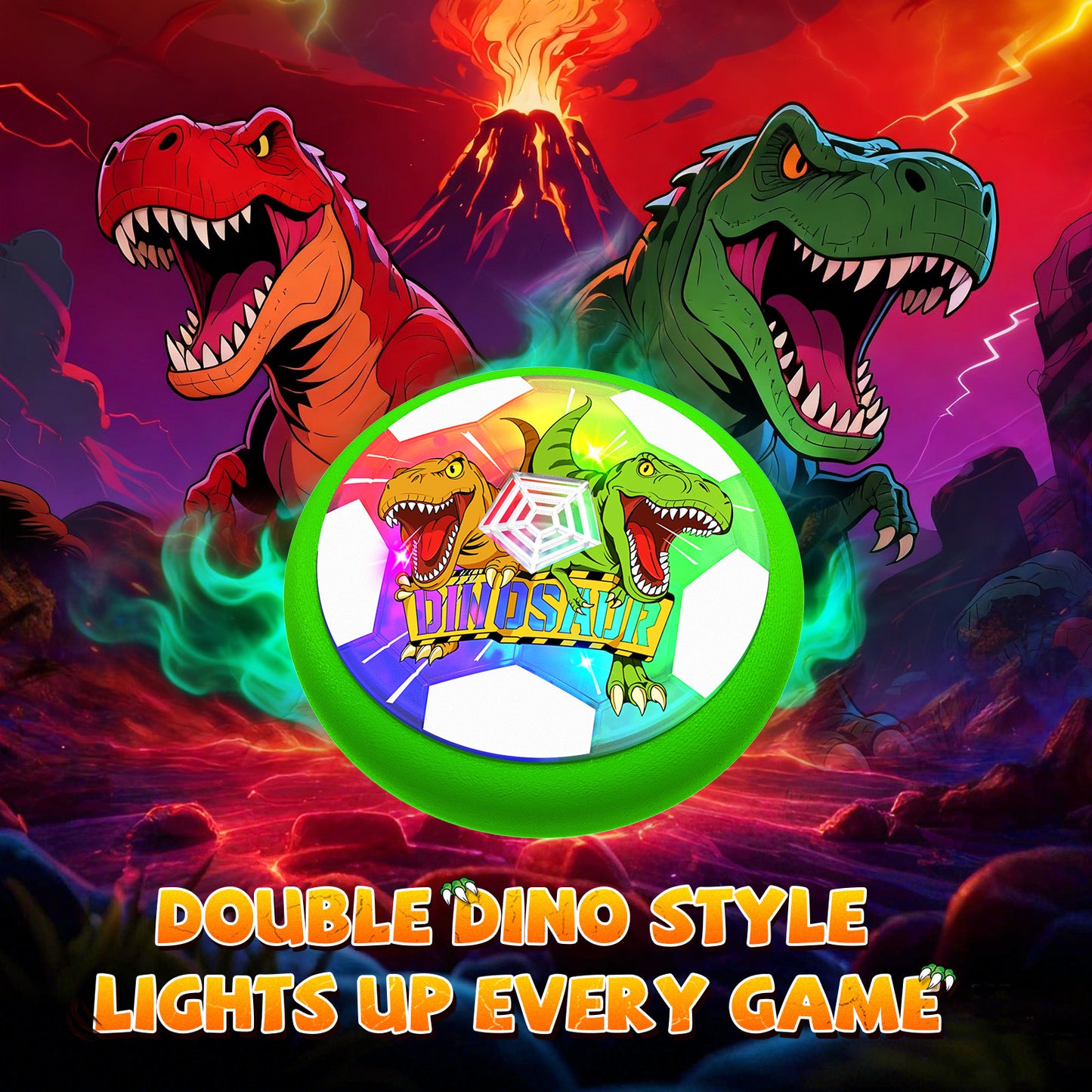 Woucmuy Hover Soccer Ball with LED Lights and Foam Bumper, Dinosaur Air Floating Football Toy for Kids Ages 3-12, 1-Piece Indoor Outdoor Birthday Gift
