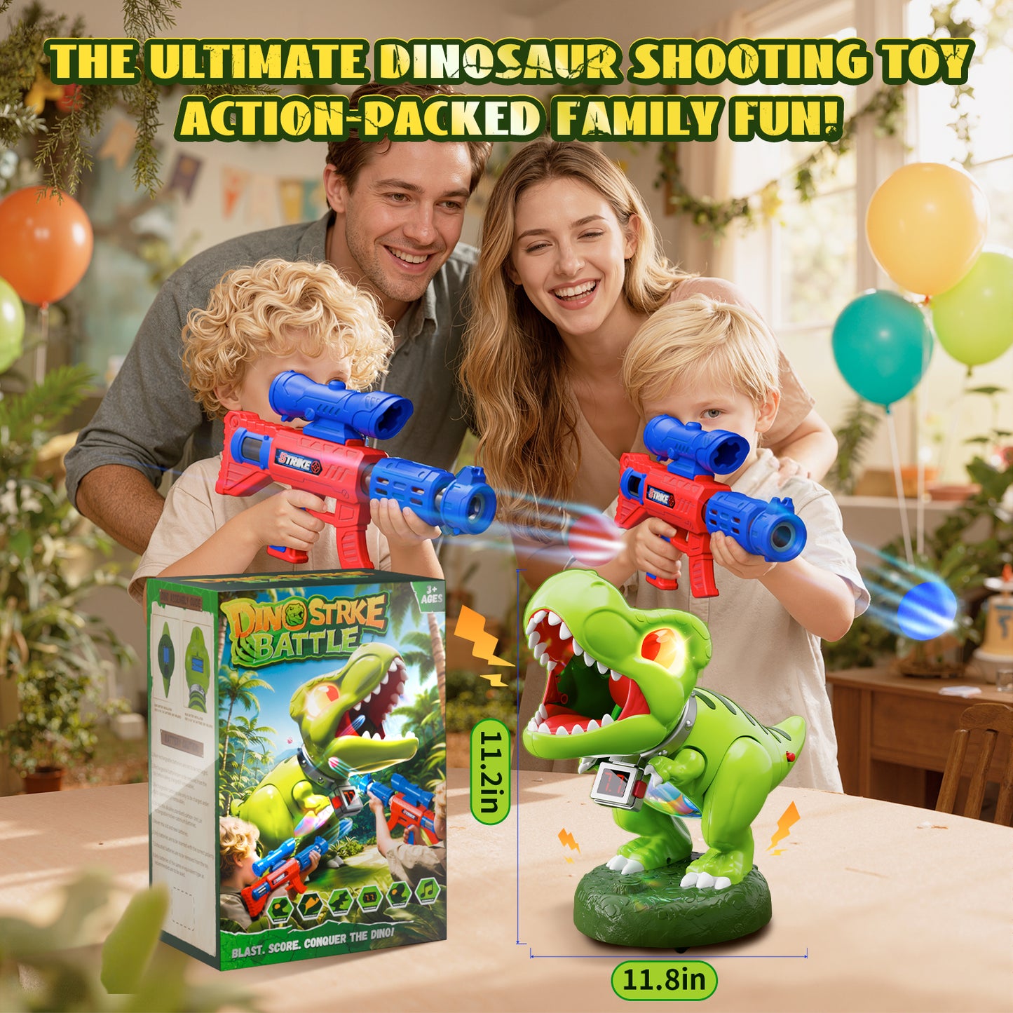 Woucmuy Dinosaur Shooting Toy Set for Kids, 2 Pack Launchers with Lights, Sound Effects & LCD Score, Interactive Target Game Gift for Boys Ages 3-12