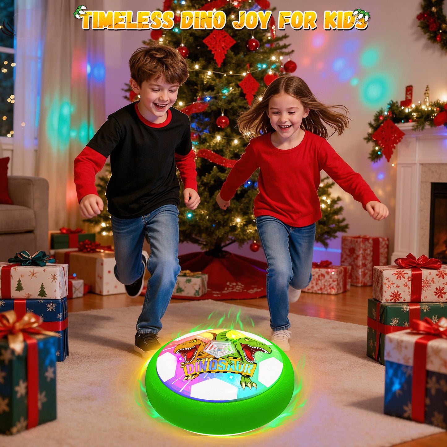 Woucmuy Hover Soccer Ball with LED Lights and Foam Bumper, Dinosaur Air Floating Football Toy for Kids Ages 3-12, 1-Piece Indoor Outdoor Birthday Gift