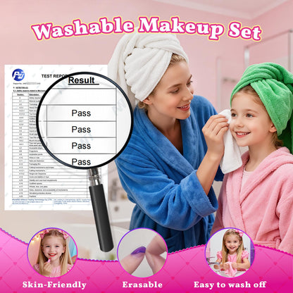 Woucmuy Kids Washable Makeup Kit for Girls, Unicorn Purse Cosmetic Set with Mirror & Shoulder Strap, Princess Toy Gift for Ages 3-12